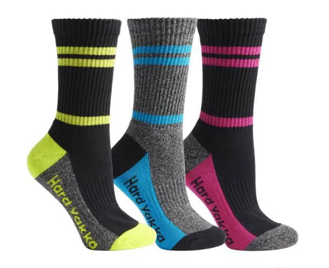 12 Pairs X Hard Yakka Womens Crew Work Socks Multi-Coloured