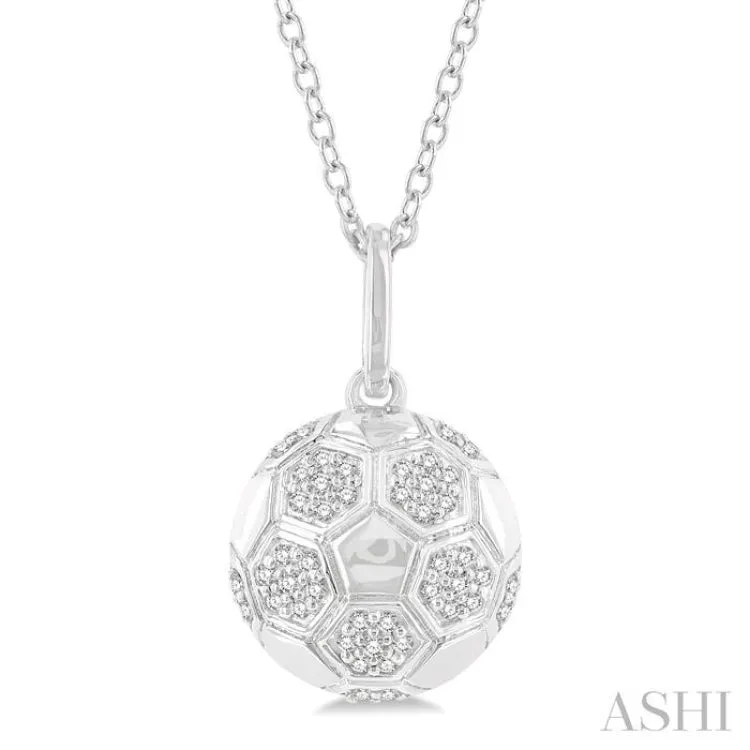 1/6 ctw Petite Soccer Ball Round Cut Diamond Fashion Pendant With Chain in 10K White Gold