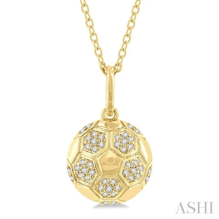 1/6 ctw Petite Soccer Ball Round Cut Diamond Fashion Pendant With Chain in 10K Yellow Gold