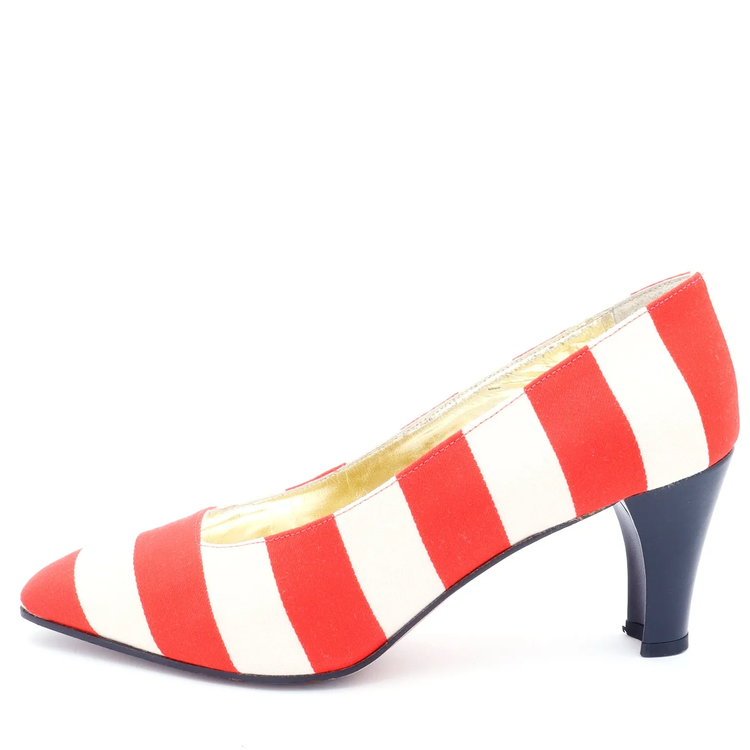 1980s Escada Vintage Red & White Striped Shoes w Black Heels