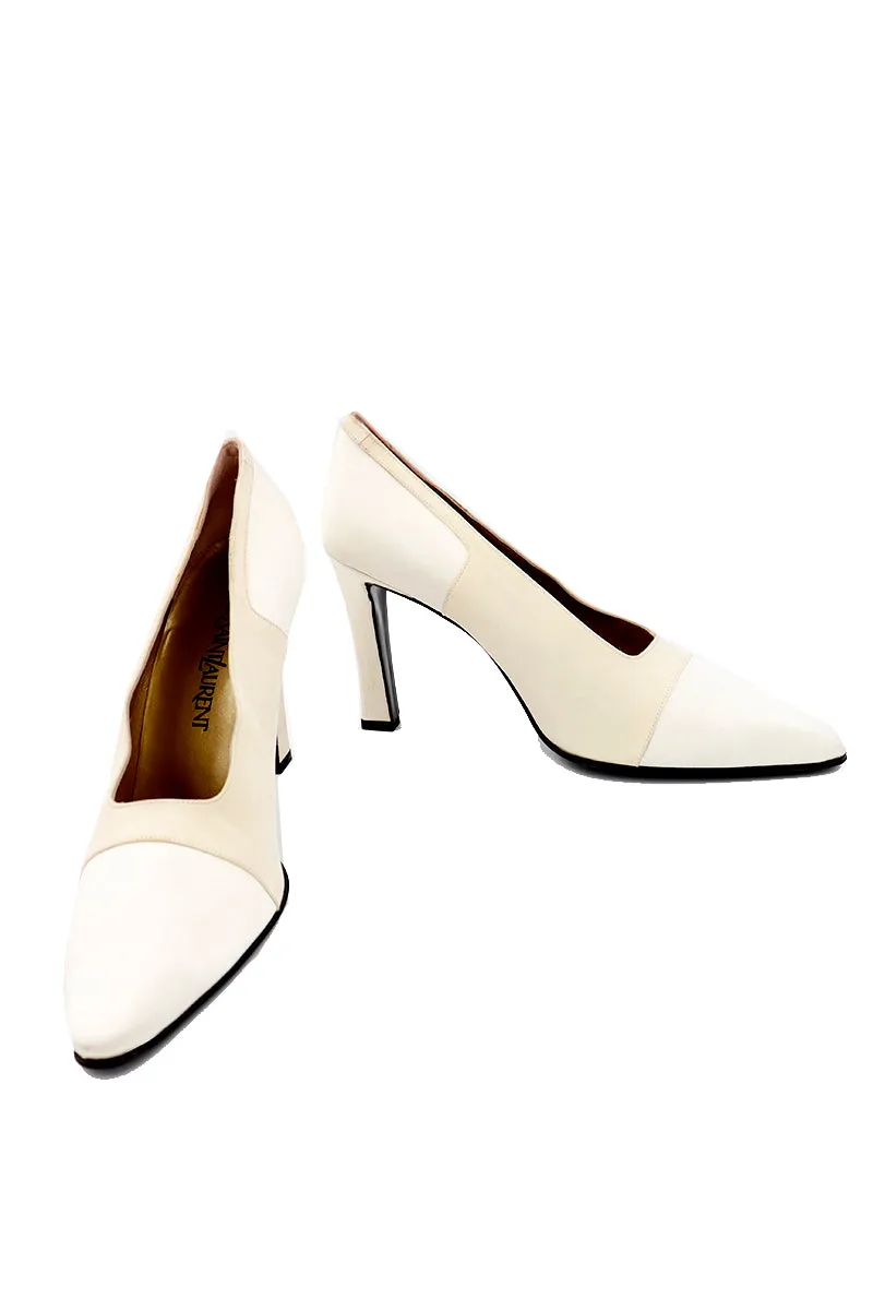 1990s Yves Saint Laurent Two Toned Ivory & Cream Heels in Box