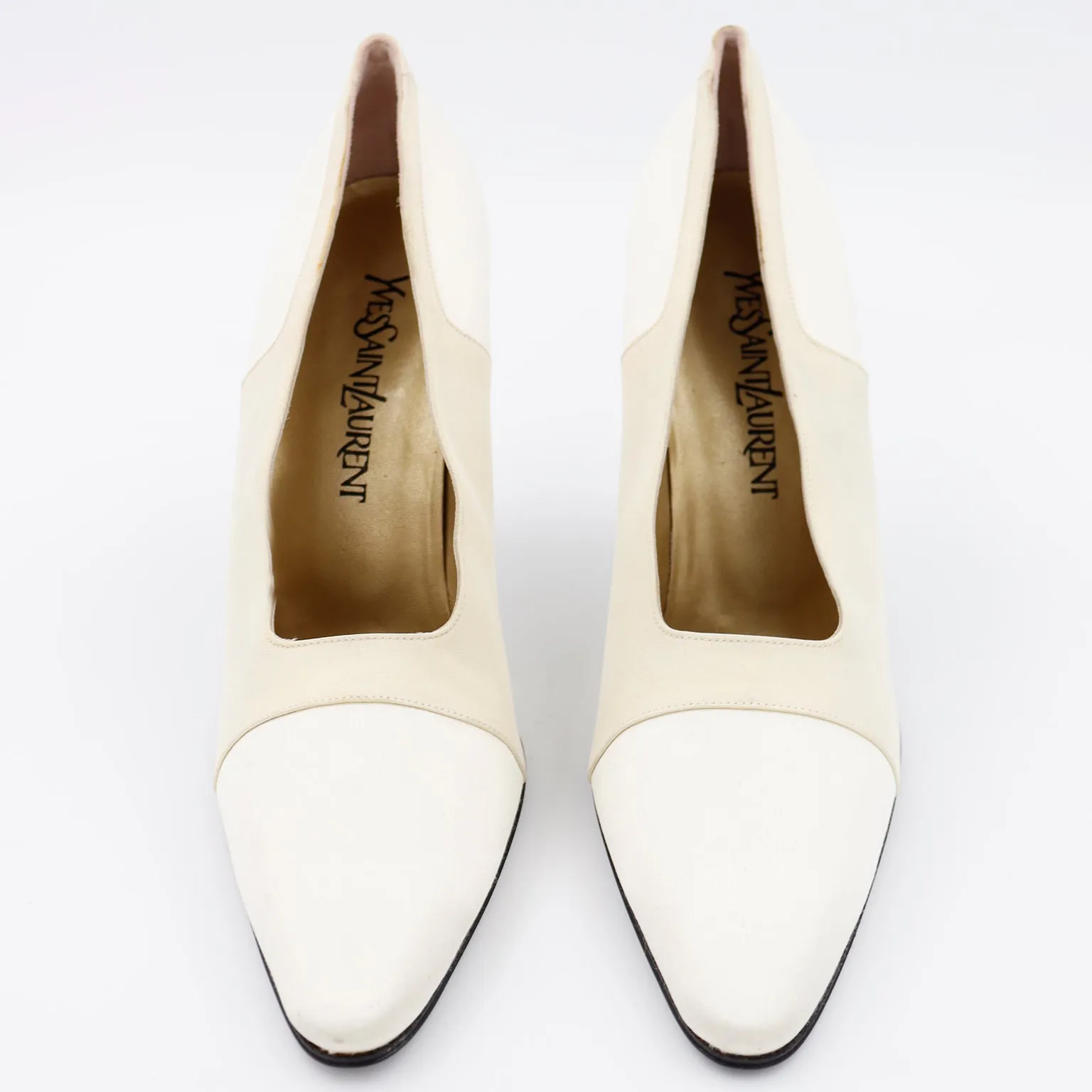 1990s Yves Saint Laurent Two Toned Ivory & Cream Heels in Box