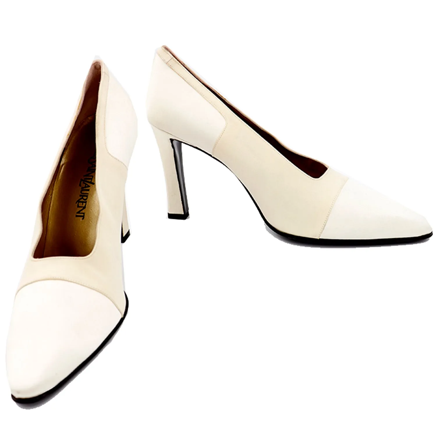 1990s Yves Saint Laurent Two Toned Ivory & Cream Heels in Box