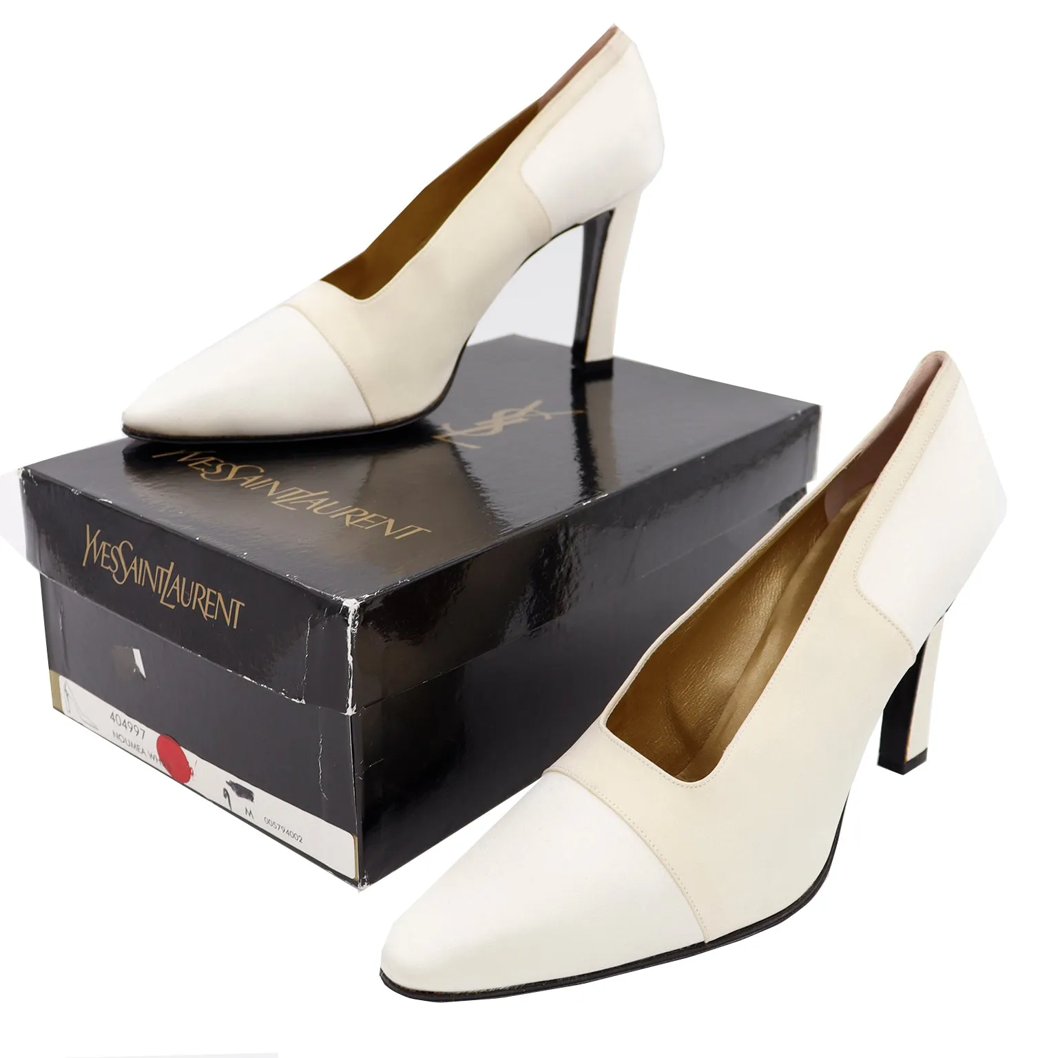 1990s Yves Saint Laurent Two Toned Ivory & Cream Heels in Box