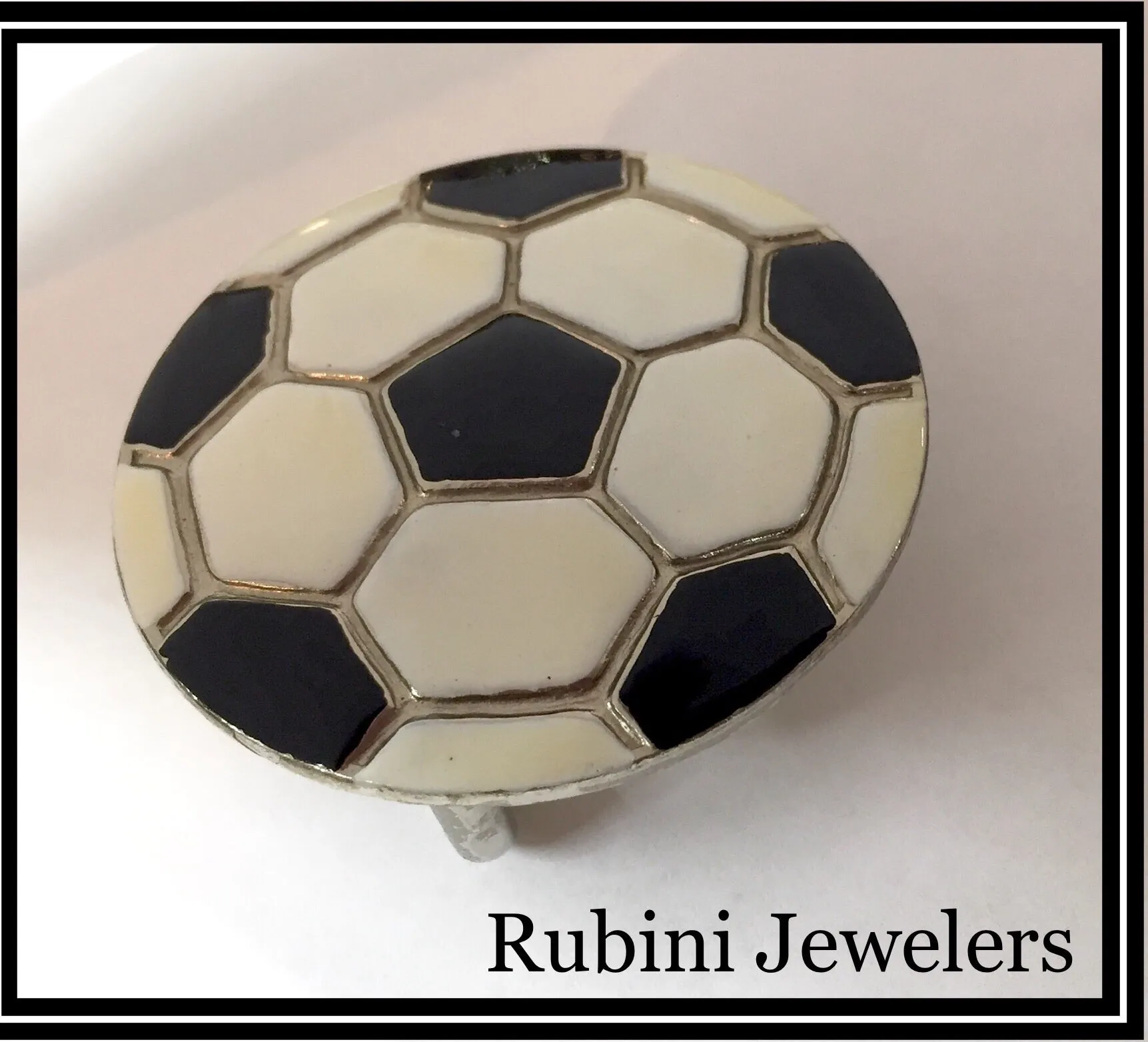 Antiqued Soccer Ball Enameled Belt Buckle