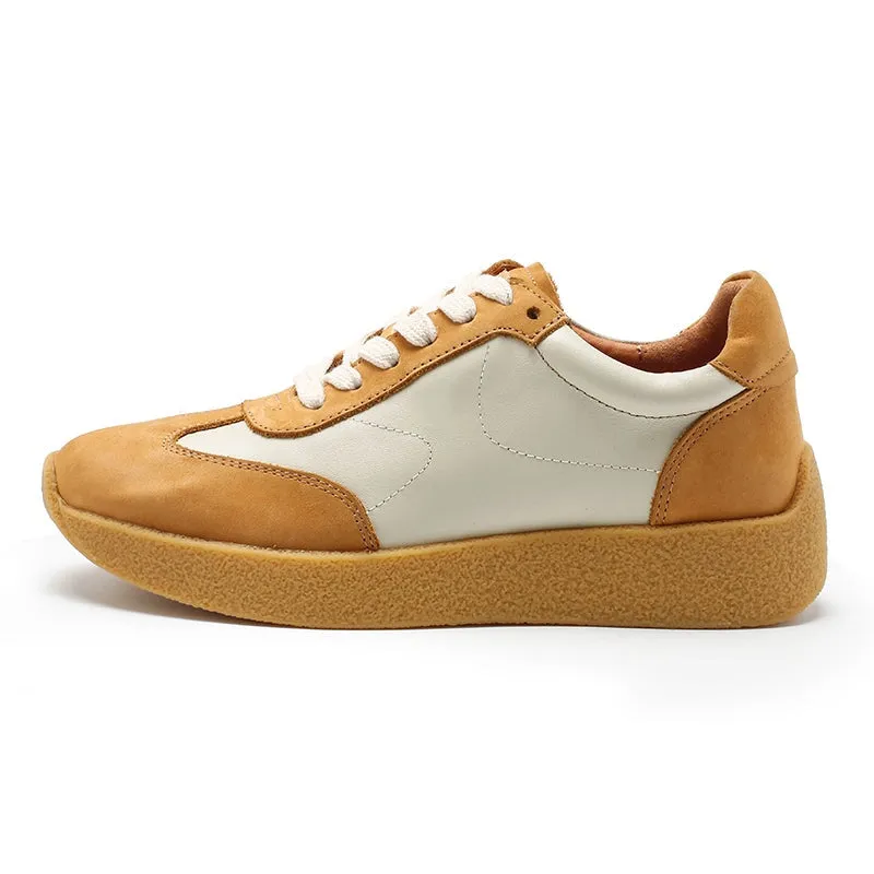 Army Trainer Leather Low-top Sneakers for Women Color Blocking in Yellow/Khaki