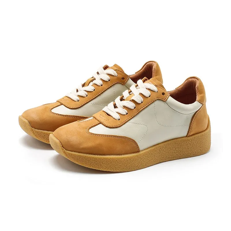 Army Trainer Leather Low-top Sneakers for Women Color Blocking in Yellow/Khaki