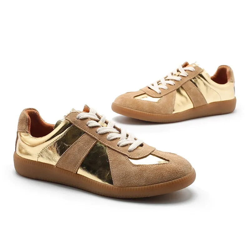 Army Trainer Leather Low-top Sneakers for Women in Golden/Silver