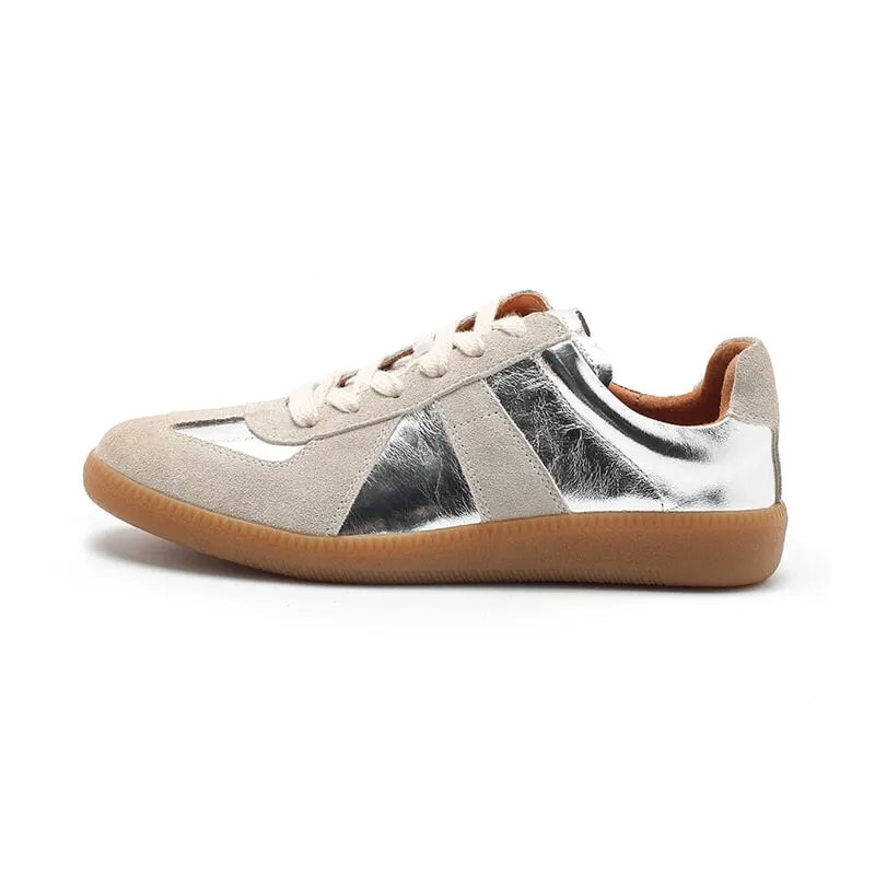 Army Trainer Leather Low-top Sneakers for Women in Golden/Silver