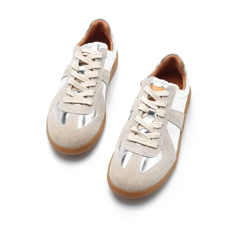 Army Trainer Leather Low-top Sneakers for Women in Golden/Silver