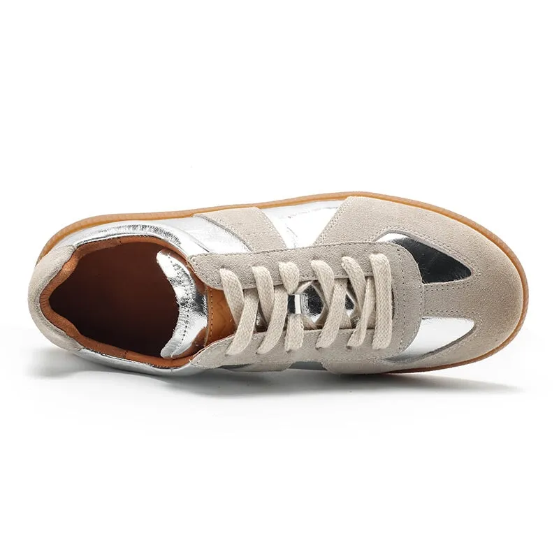 Army Trainer Leather Low-top Sneakers for Women in Golden/Silver