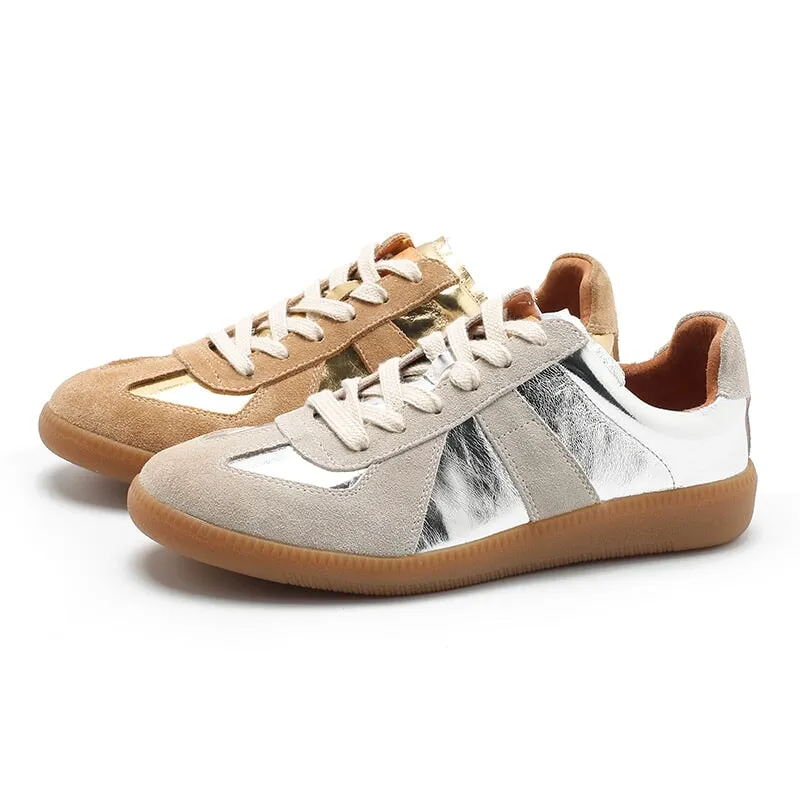 Army Trainer Leather Low-top Sneakers for Women in Golden/Silver