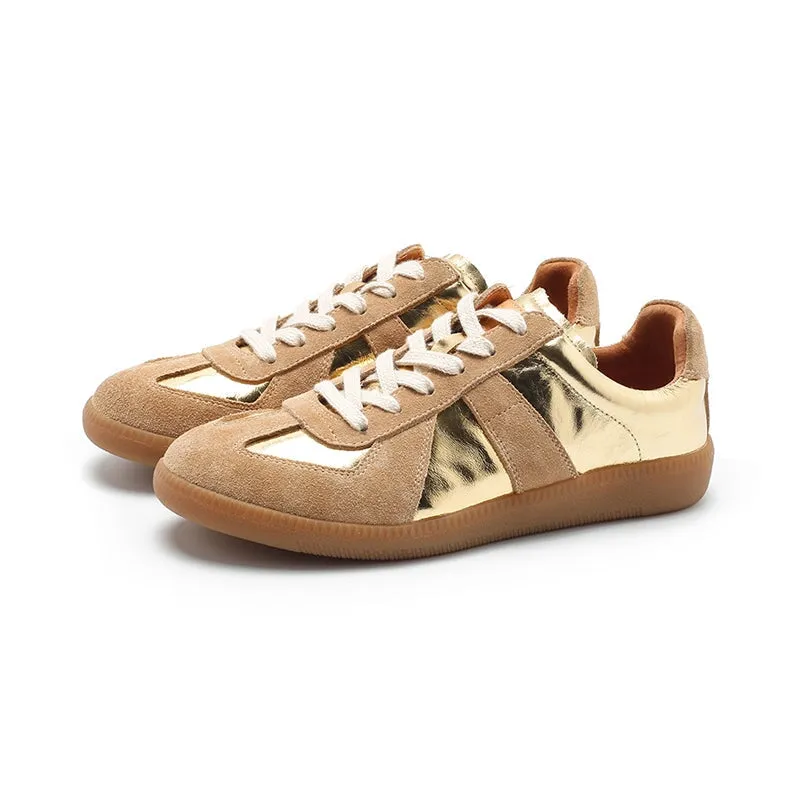 Army Trainer Leather Low-top Sneakers for Women in Golden/Silver