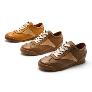 Army Trainer Nubuck Leather Low-top Sneakers for Women in Yellow/Khaki/Cameo Brown