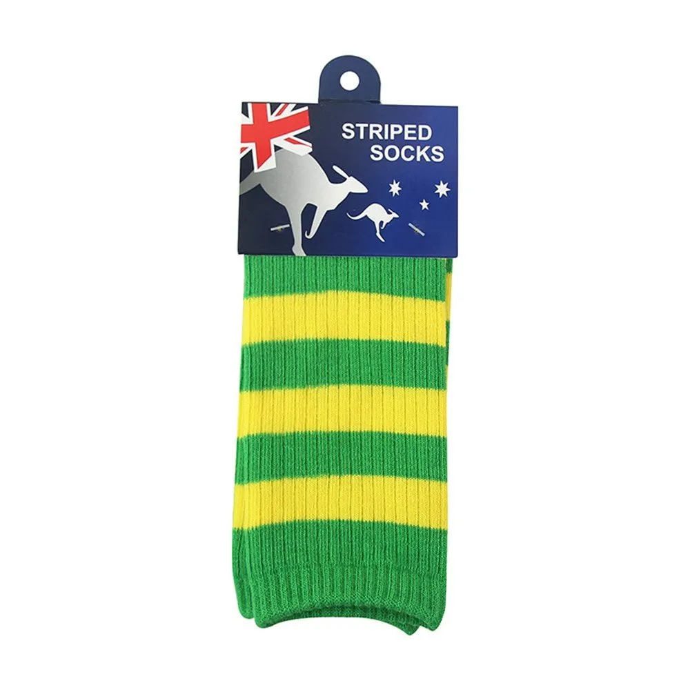 Aussie Sports Fan Green & Yellow Stripe Knee High Socks