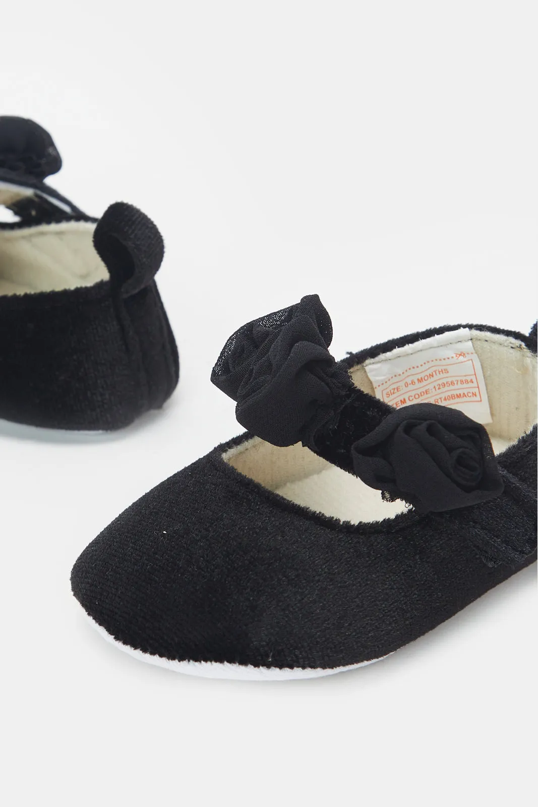 Baby Black Floral Pram Shoes