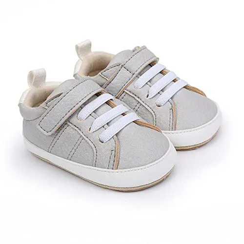 Baby Boys Girls Leather PRE-Walking Sneakers Toddler Anti-Slip Rubber Sole Infant Lightweight First Step Shoes (0301/Grey, Infant, 6 Months, Age Range, US Footwear Size System, 12 Months, Medium)