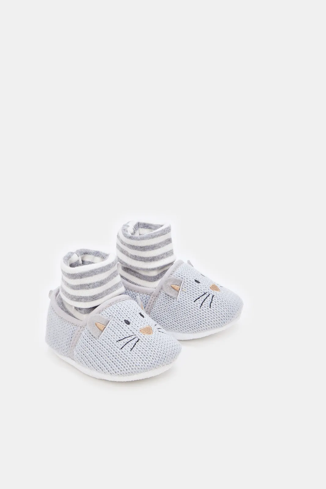 Baby Grey Cat Pram Shoes