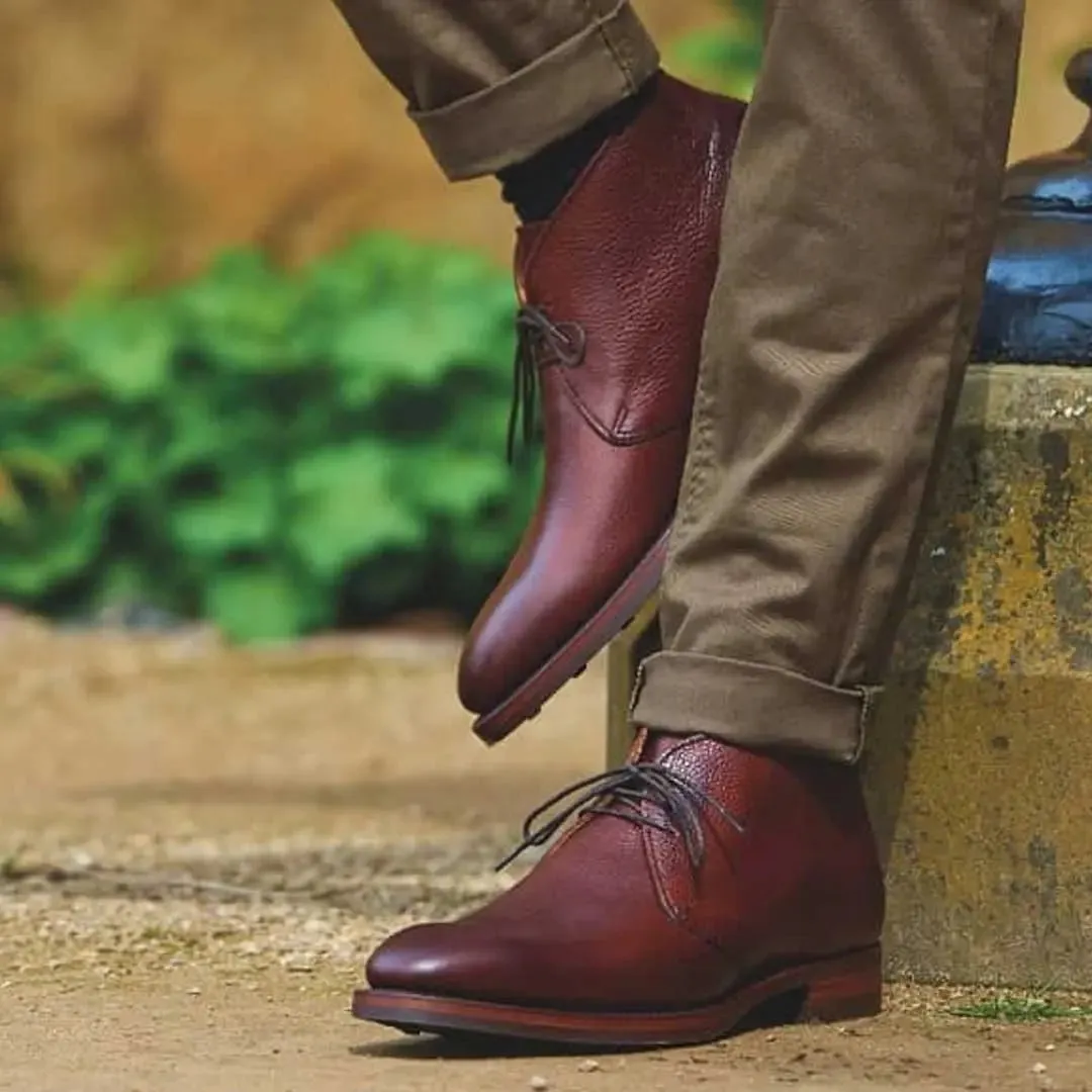 BARKER Orkney Boots - Mens Chukka Boots Dainite Sole - Cherry Grain