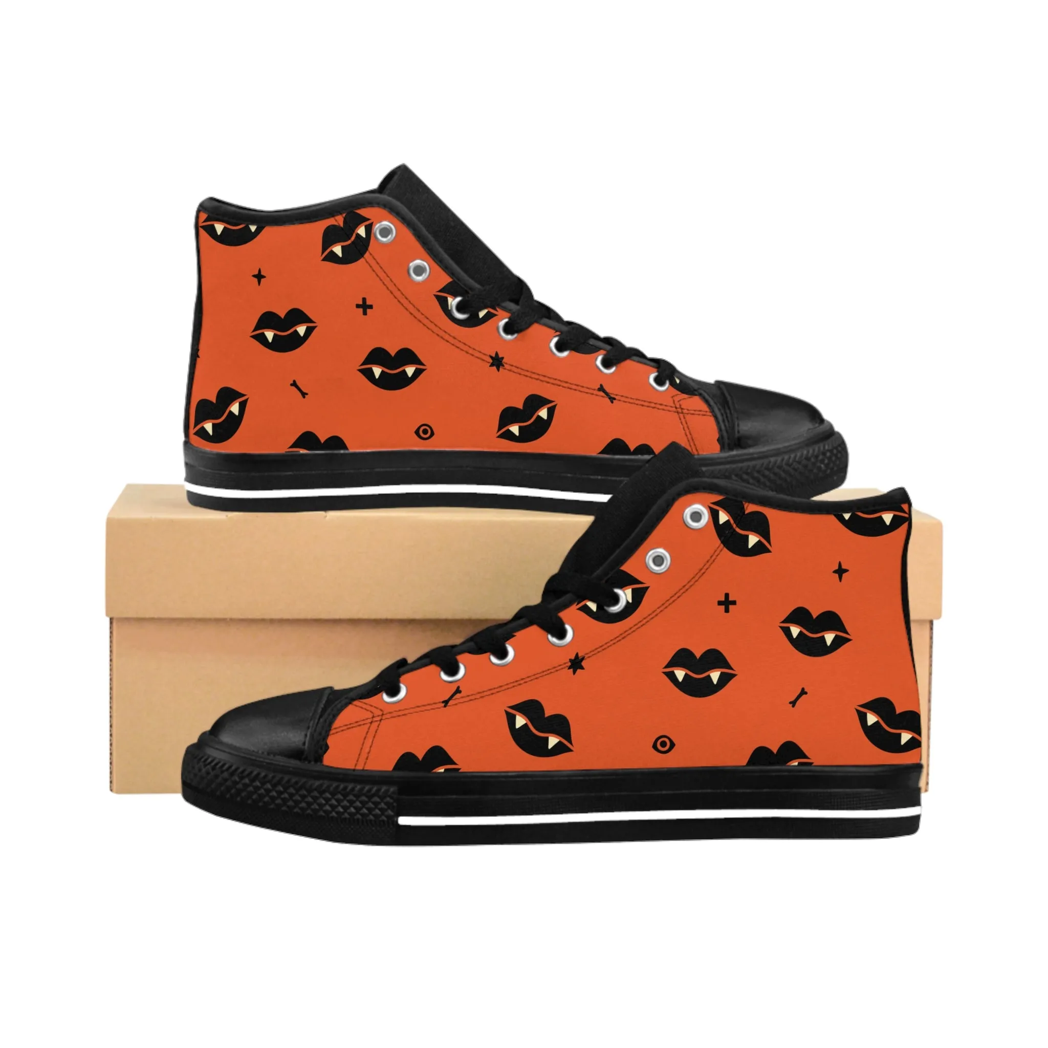 Black Lips Orange Background Women's Classic Sneakers