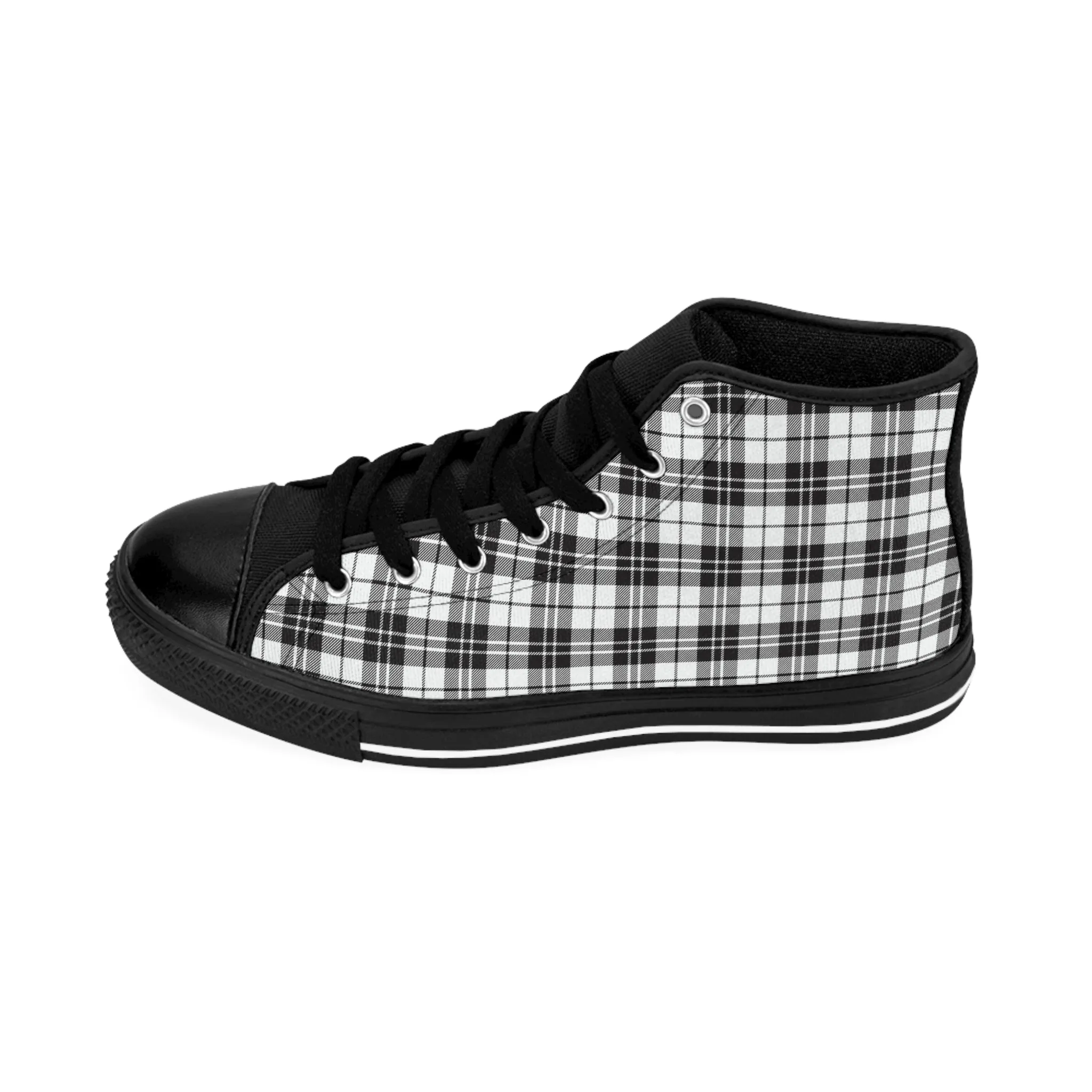 Black Plaid Pattern Women's Classic Sneakers