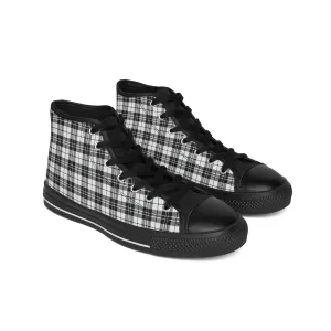 Black Plaid Pattern Women's Classic Sneakers