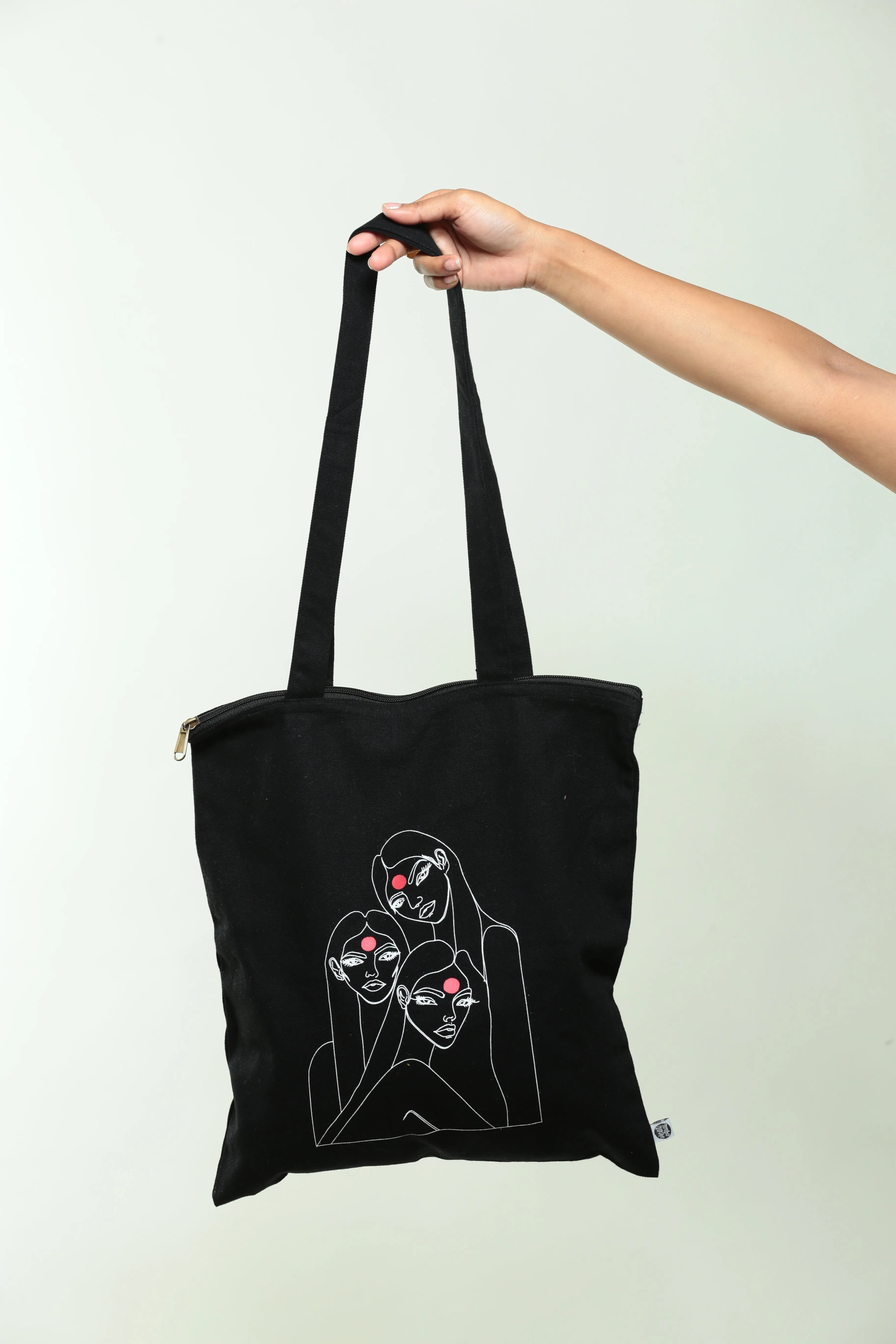 Black Women Zippered Organic Cotton Tote Bag