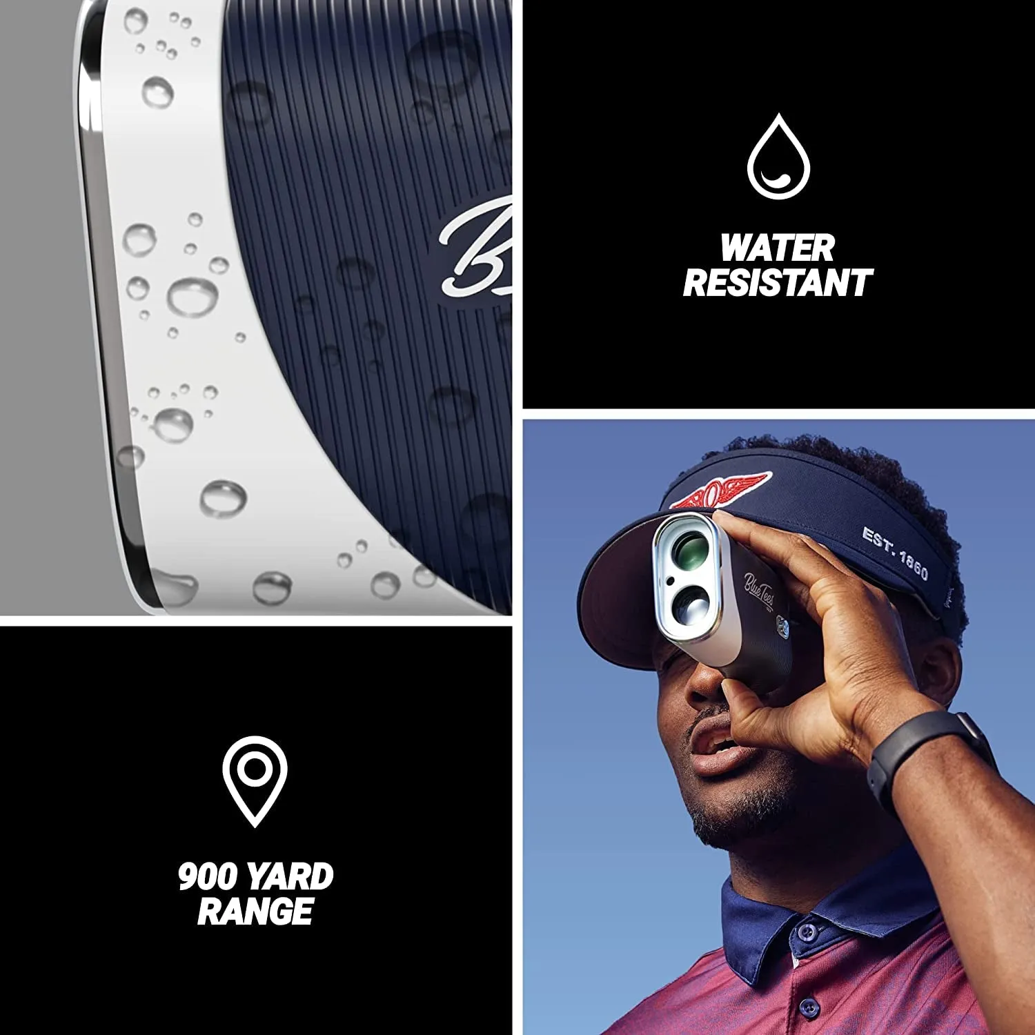 Blue Tees Golf - Series 3 Max with Laser Rangefinder with Slope Switch - 900 Yards Range, Slope Measurement, Magnetic Strip, Ambient Display, Flag Lock with Pulse Vibration, 7X Magnification