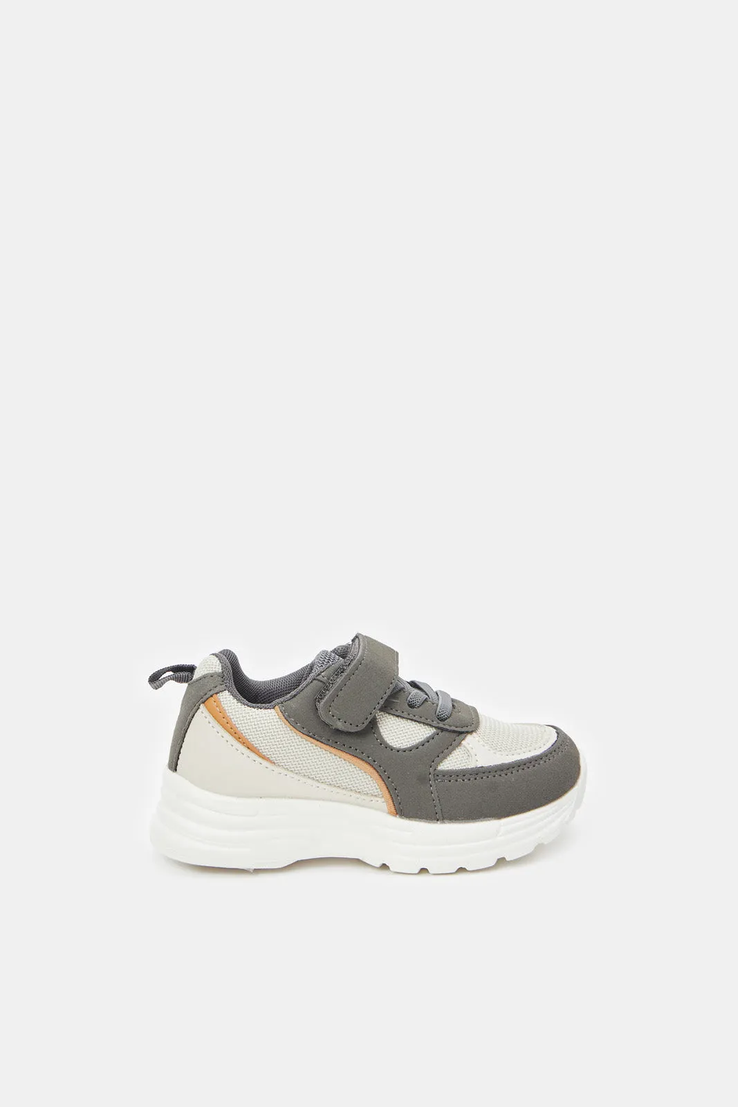 Boys Grey And White Material Block Chunky Sneaker