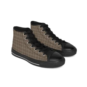 Brown Plaid Pattern Women's Classic Sneakers