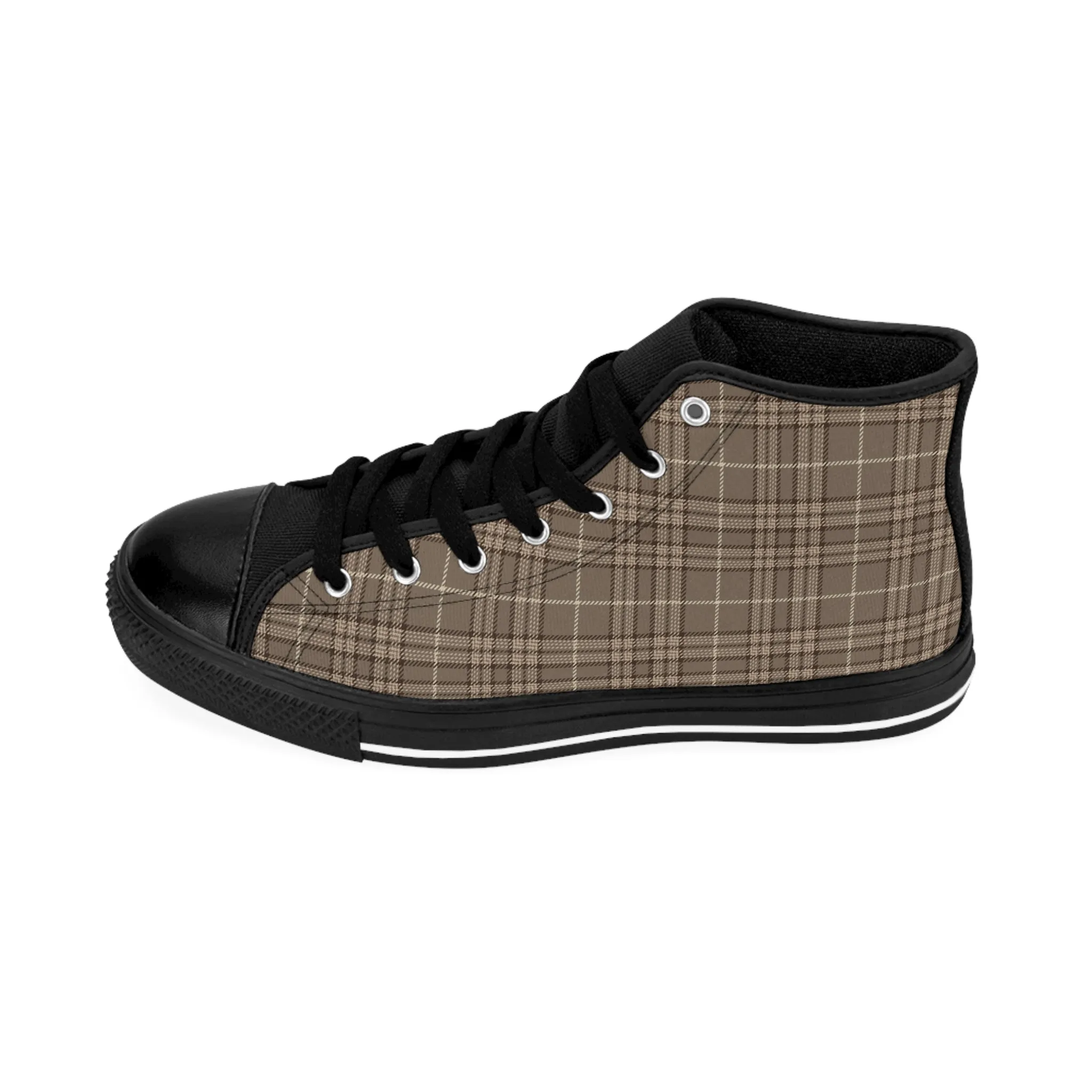 Brown Plaid Pattern Women's Classic Sneakers