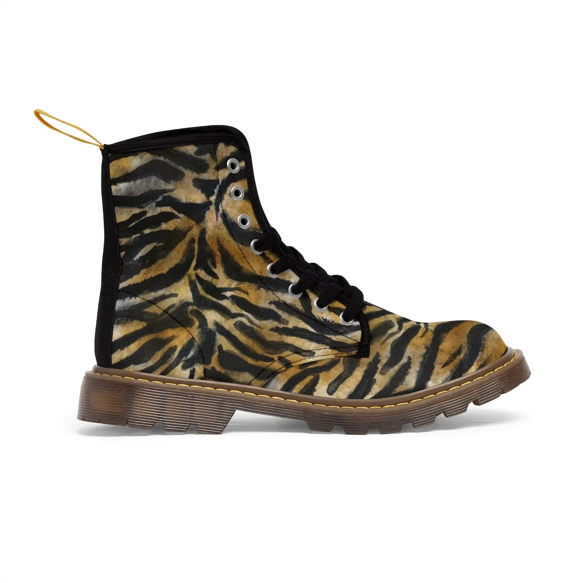 Brown Tiger Striped Men's Boots, Animal Print Lace-Up Winter Hiking Boots For Men