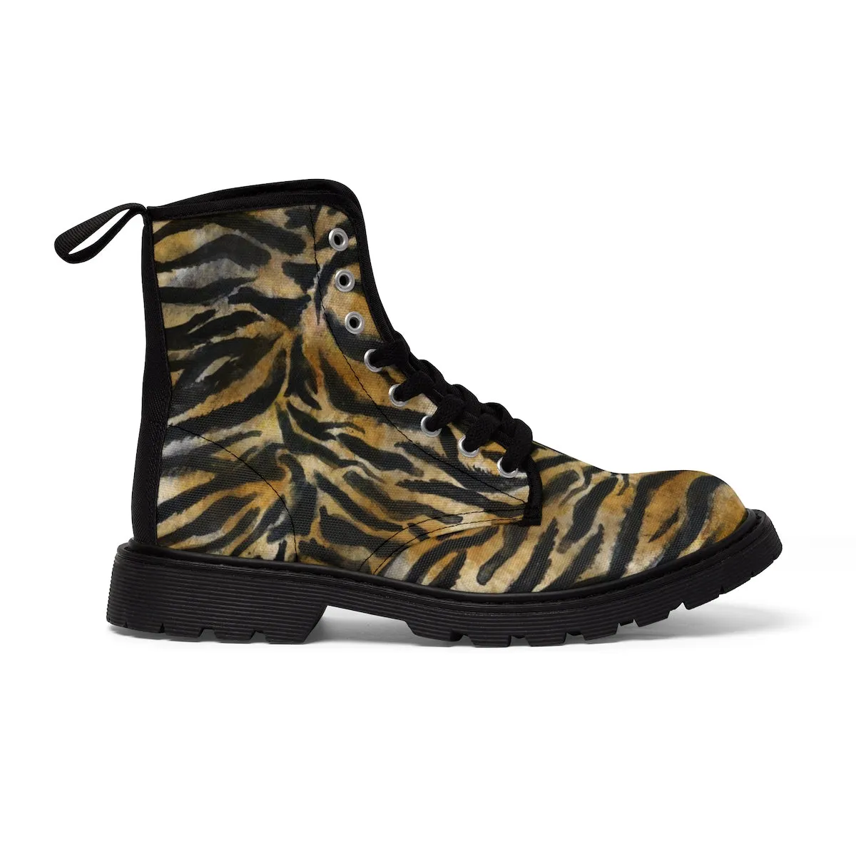 Brown Tiger Striped Men's Boots, Animal Print Lace-Up Winter Hiking Boots For Men