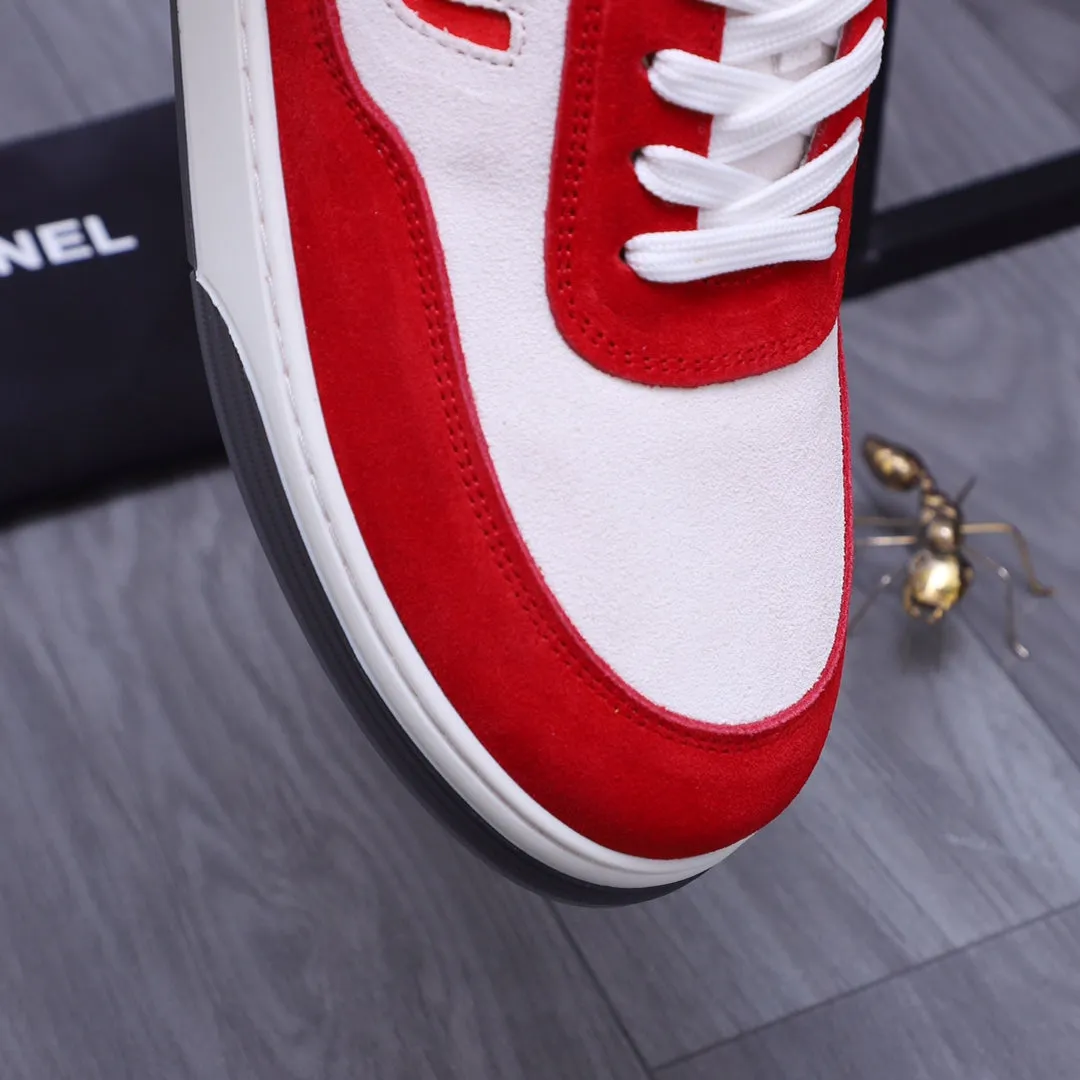 CC RED WHITE SUEDE LOW TOP SNEAKERS