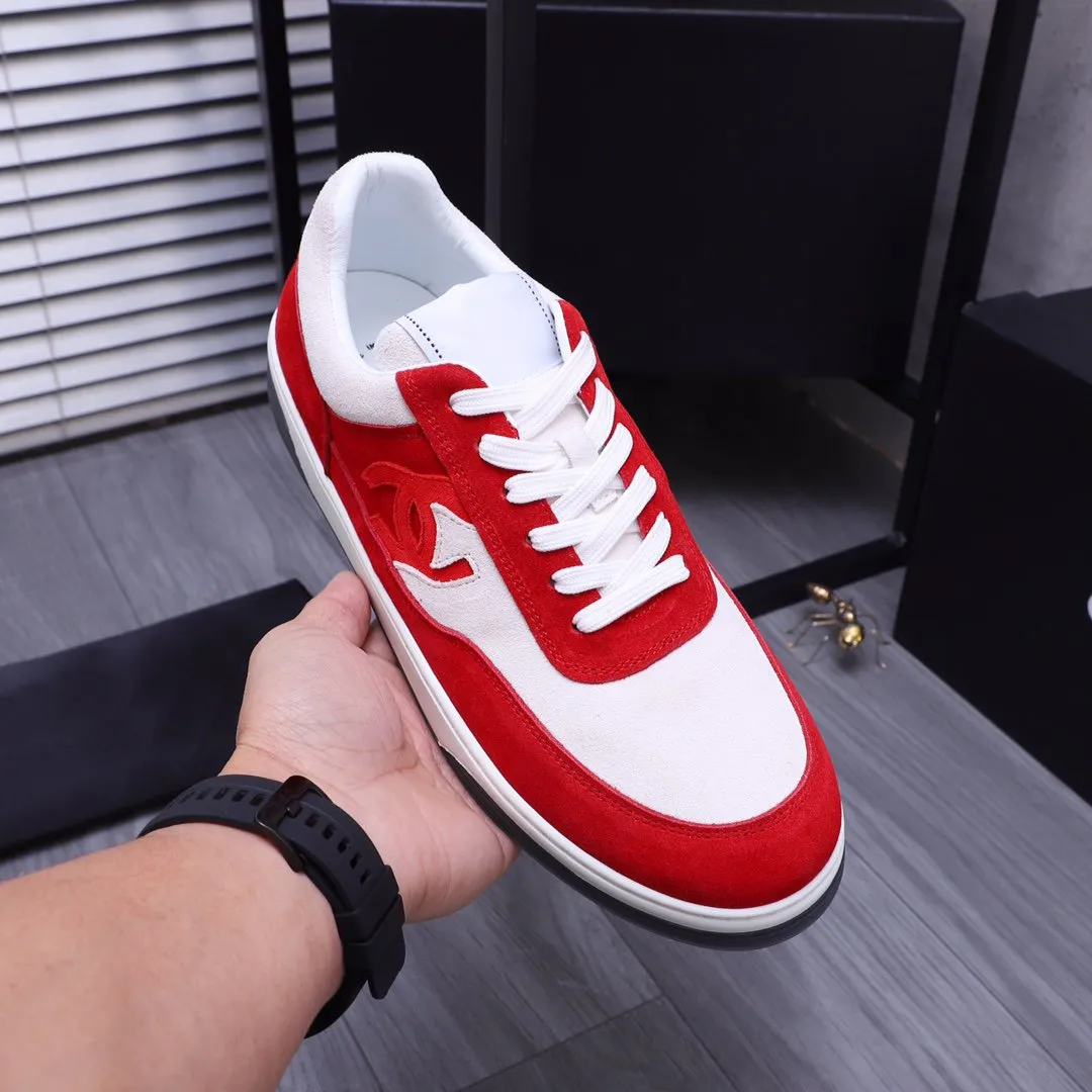 CC RED WHITE SUEDE LOW TOP SNEAKERS