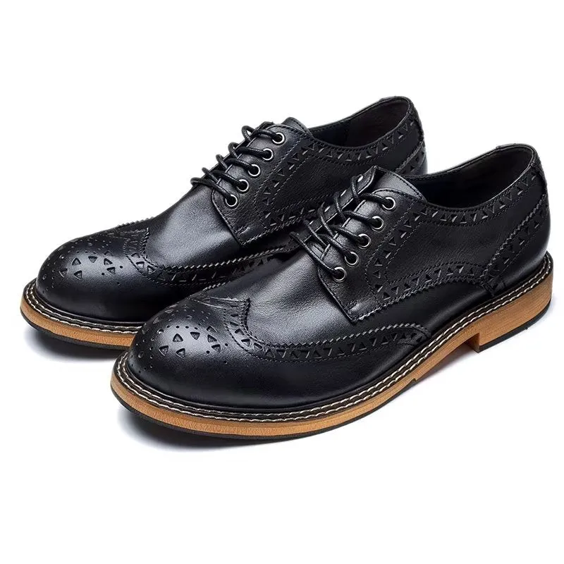 Chic Embossed Round Toe Luxury Lace-Up Dress Shoes