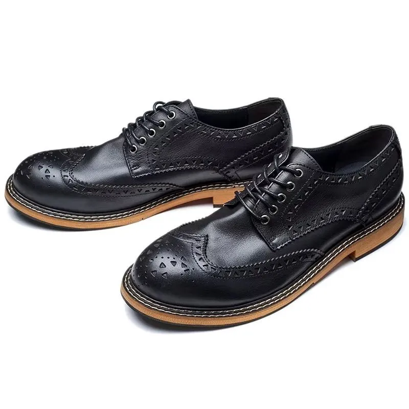 Chic Embossed Round Toe Luxury Lace-Up Dress Shoes