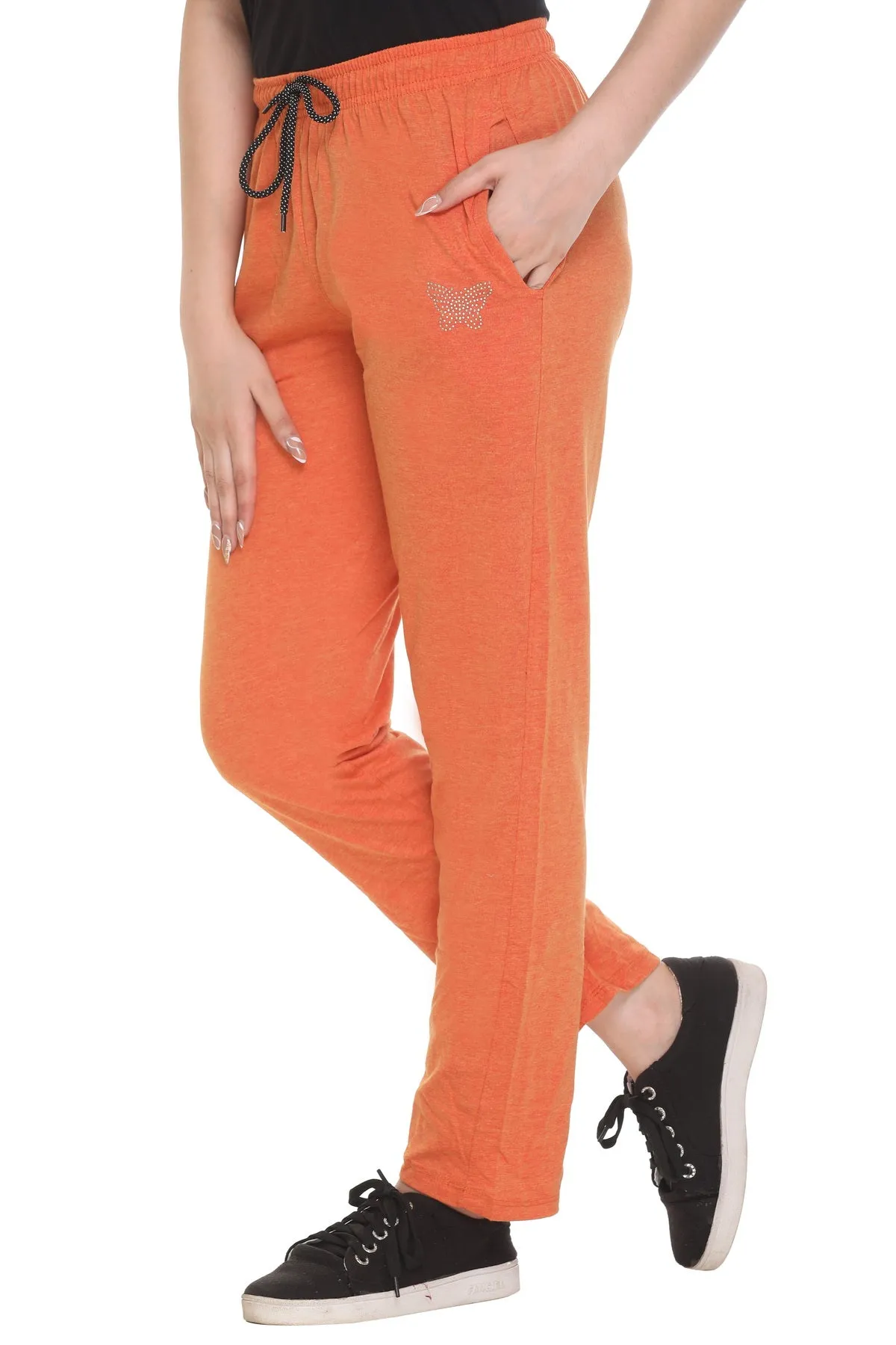 Cotton Track Pants For Women - Coral Orange