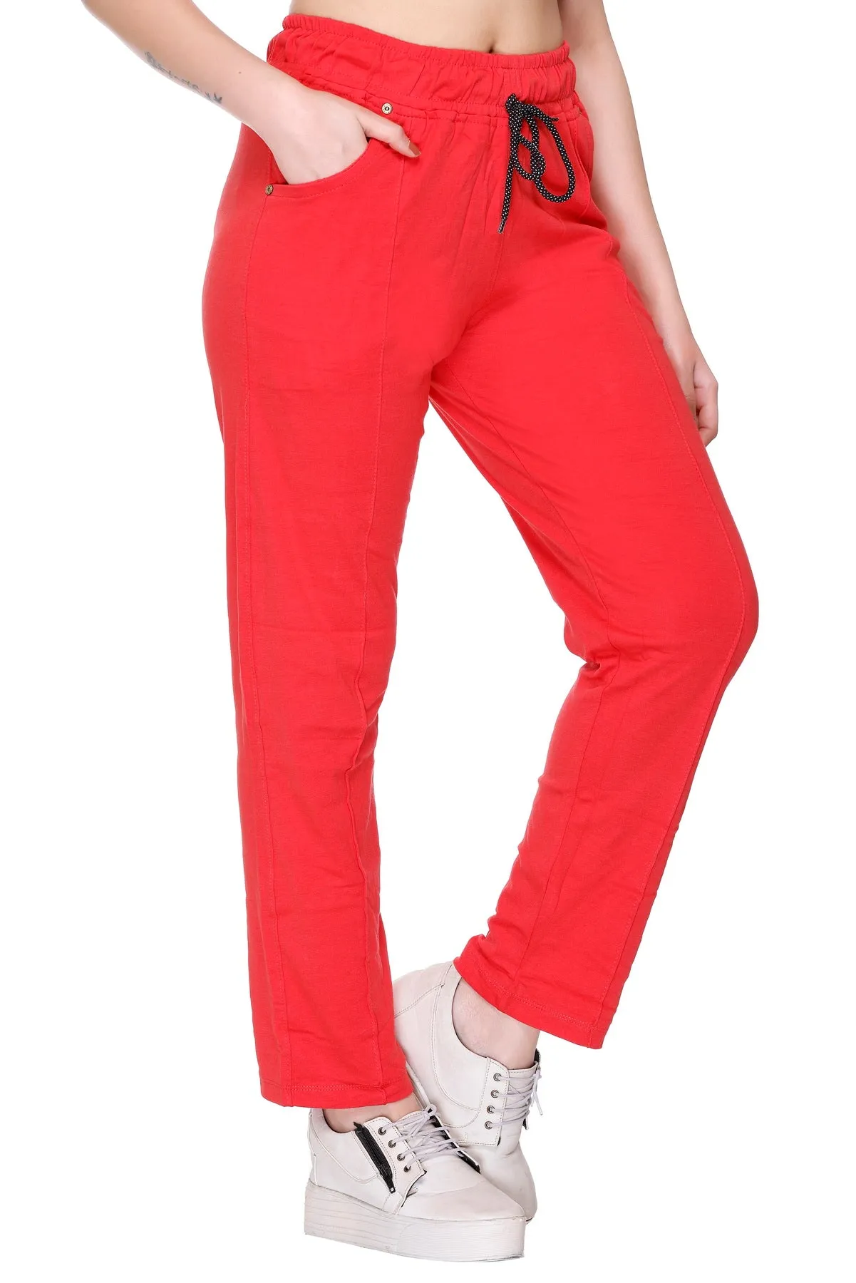 Cotton Track Pants For Women Pack of 2  (Black/Red)