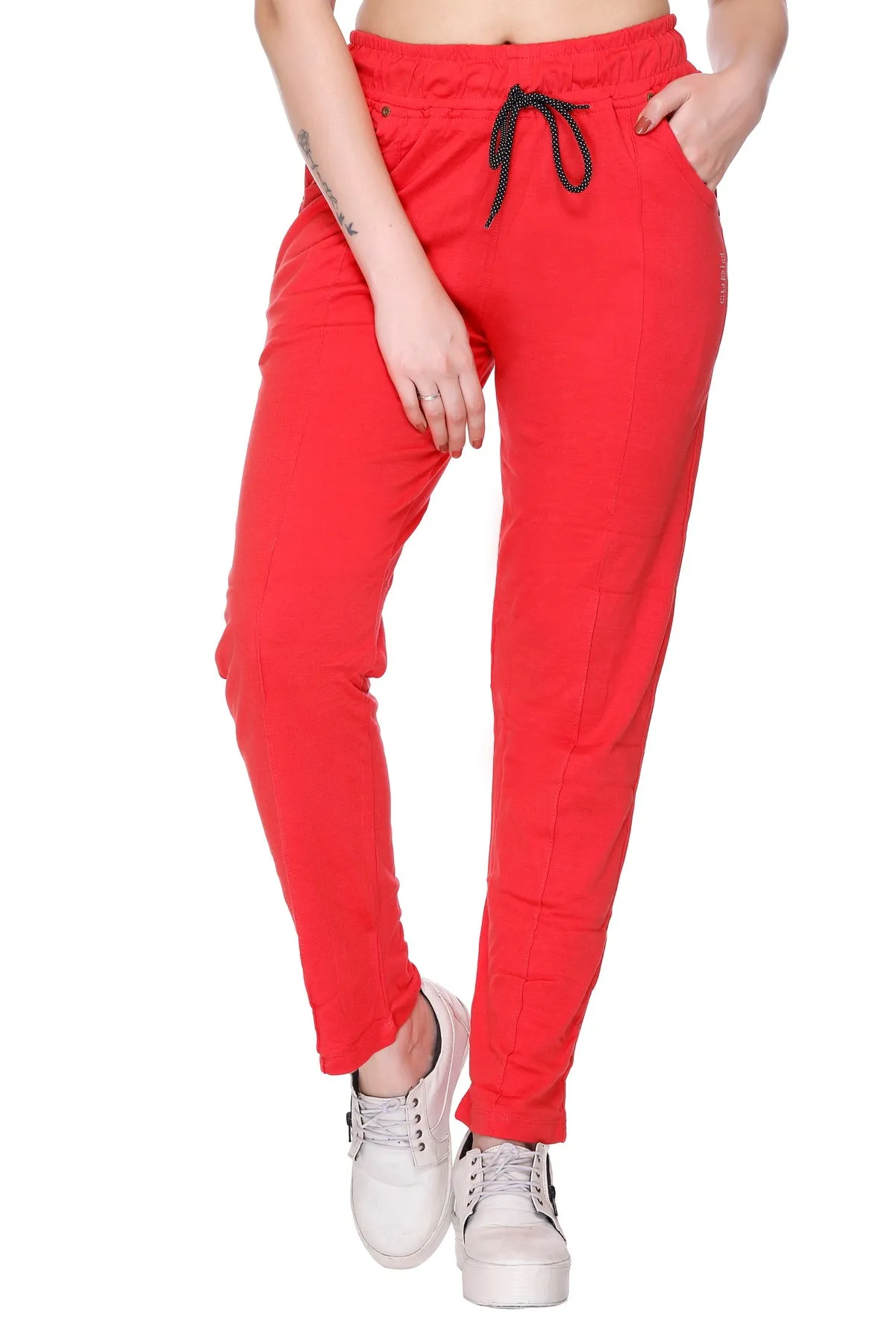 Cotton Track Pants For Women Pack of 2  (Black/Red)