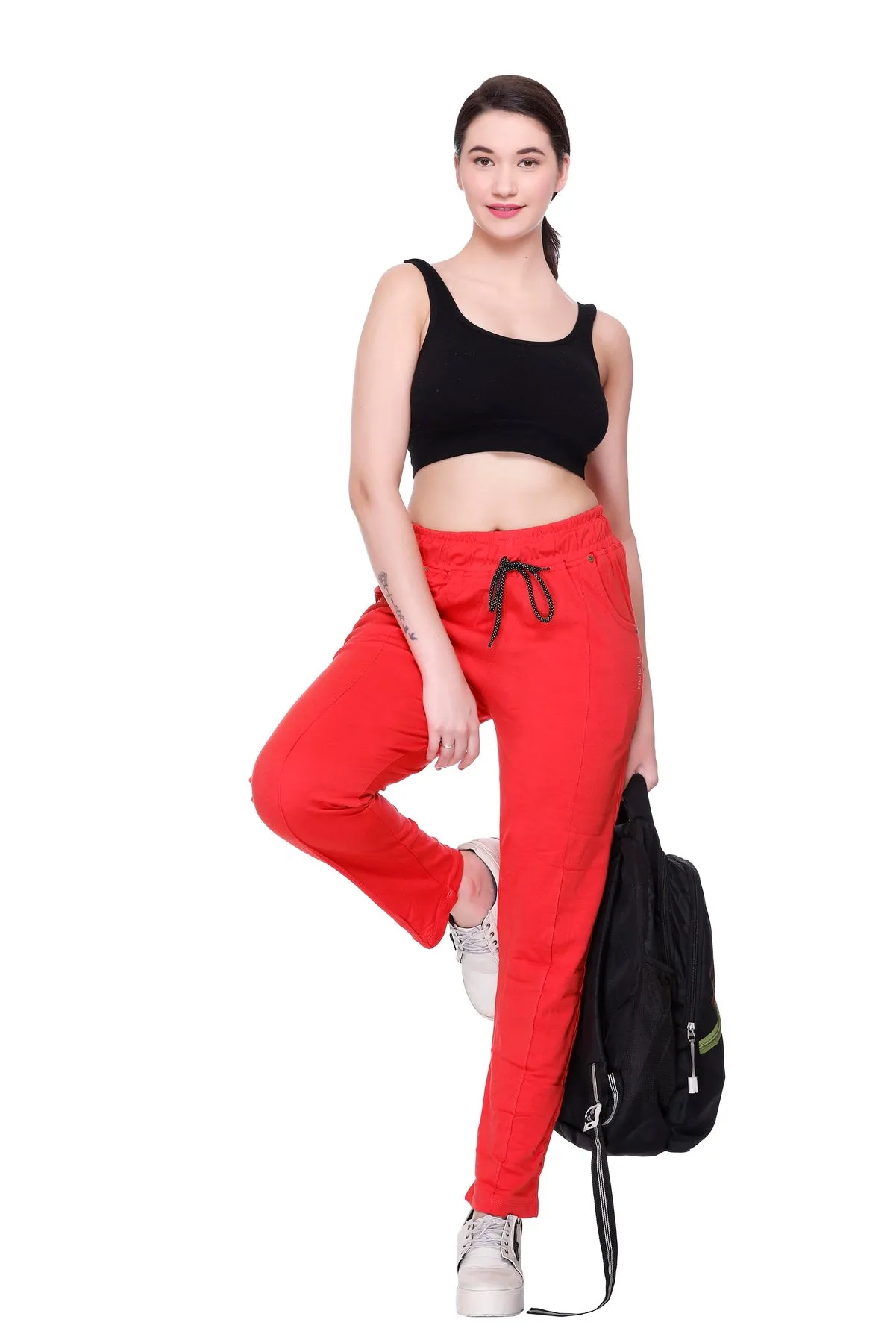 Cotton Track Pants For Women Pack of 2  (Black/Red)