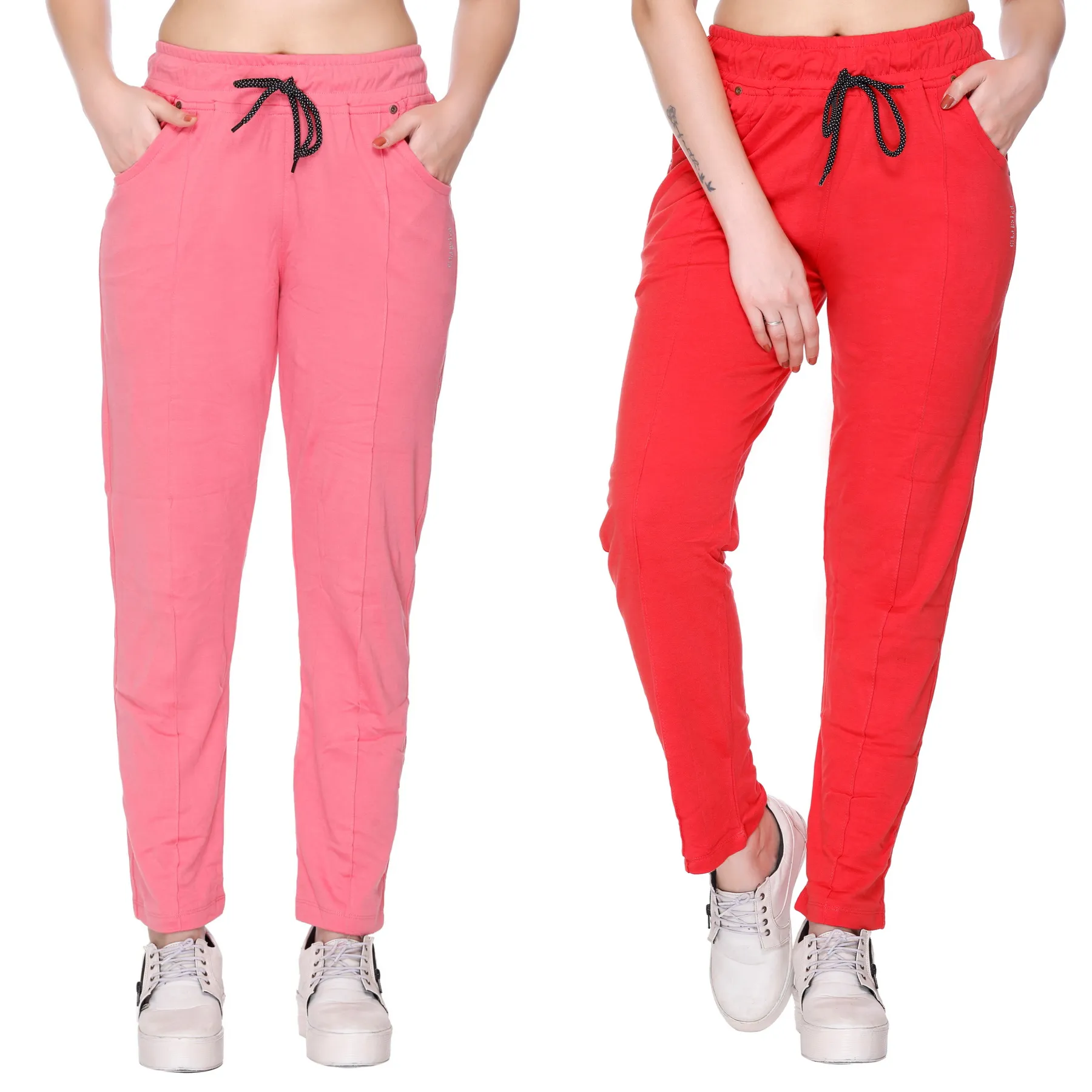 Cotton Track Pants For Women Pack of 2  (Blush Pink/Red)