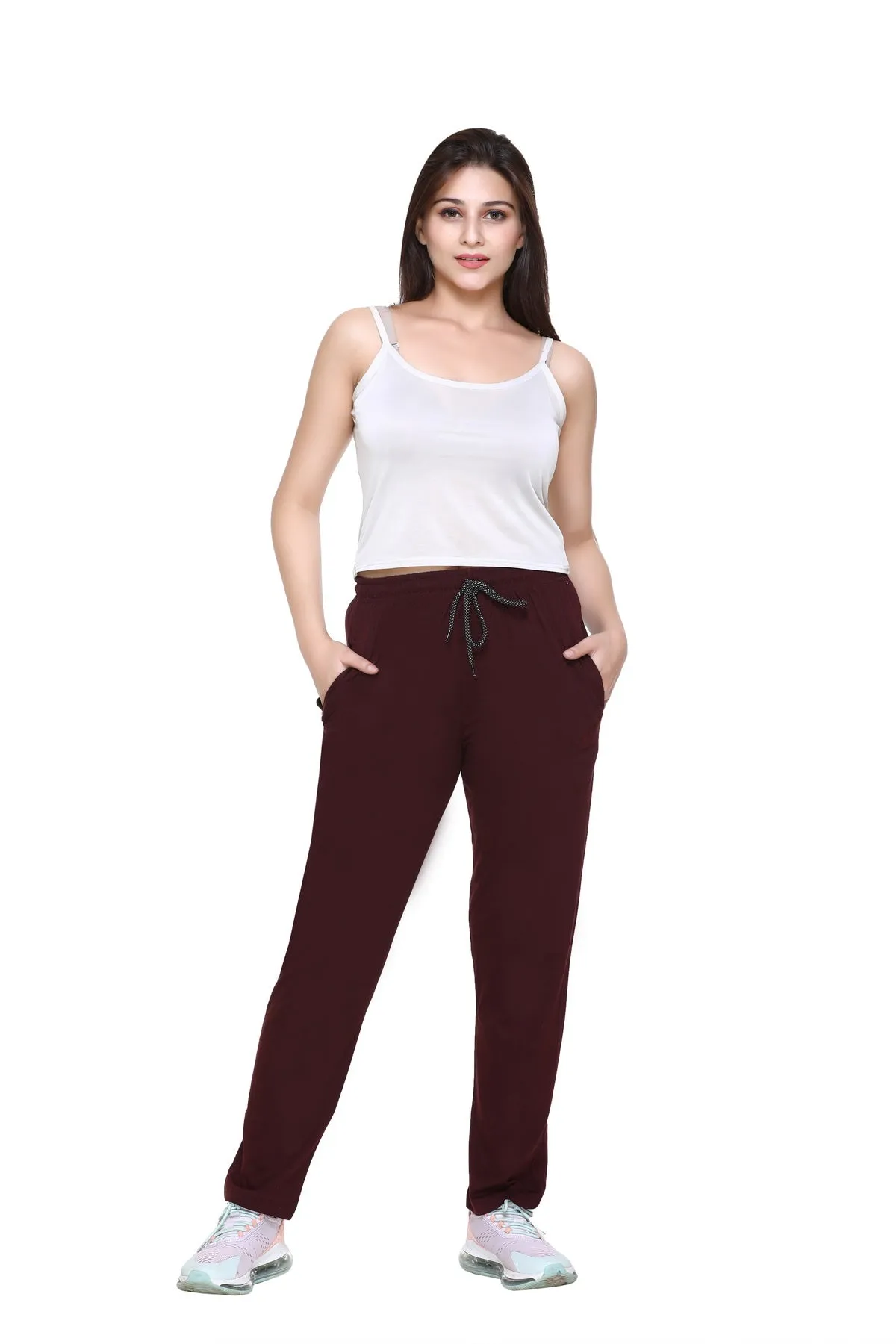 Cotton Track Pants For Women Pack of 2 (Bottle Green & Wine)