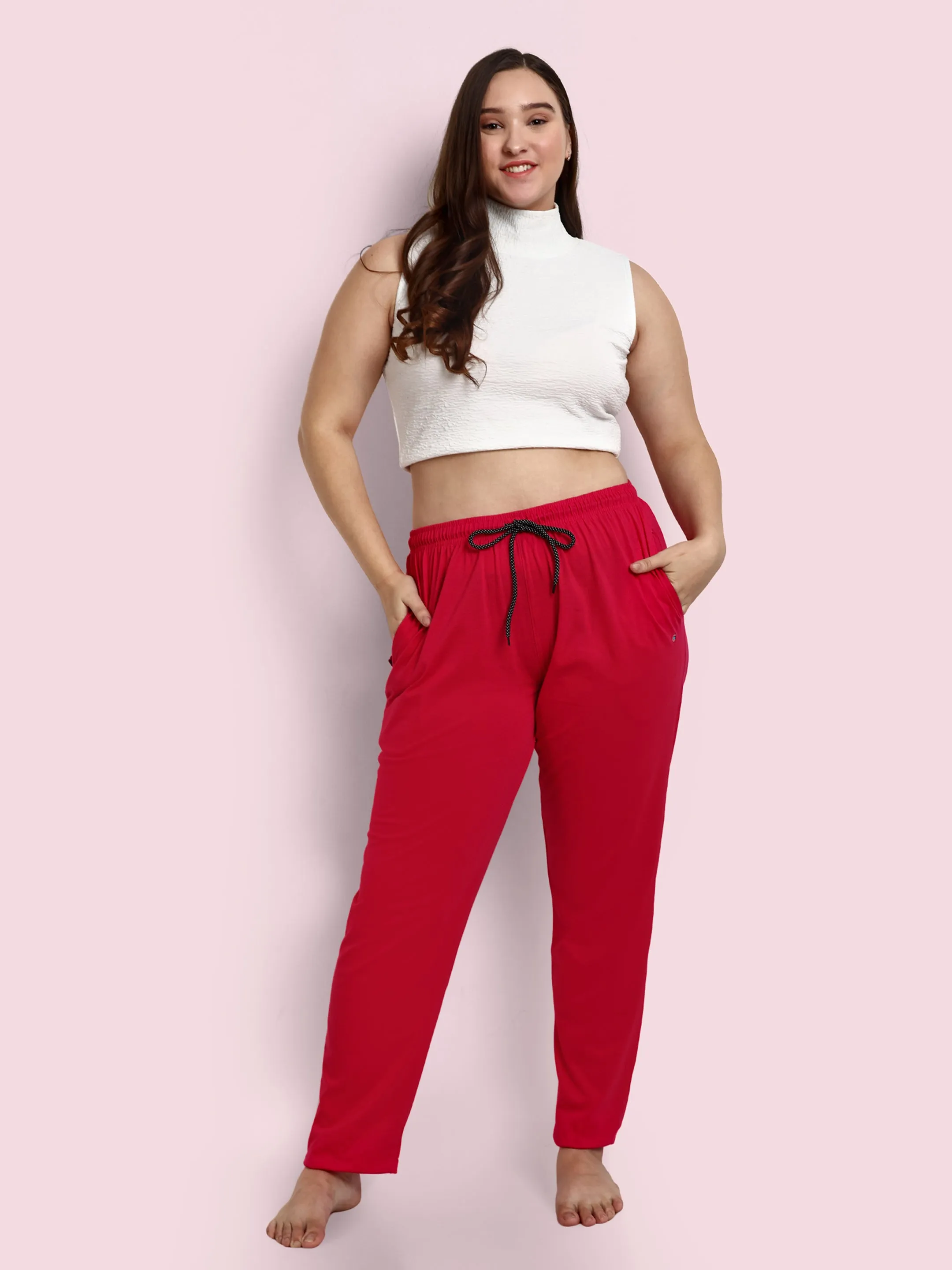 Cotton Track Pants For Women - Pink