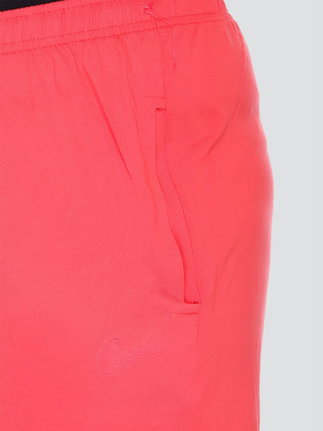 Cotton Track Pants For Women With One Side Zip Pocket - Coral Red