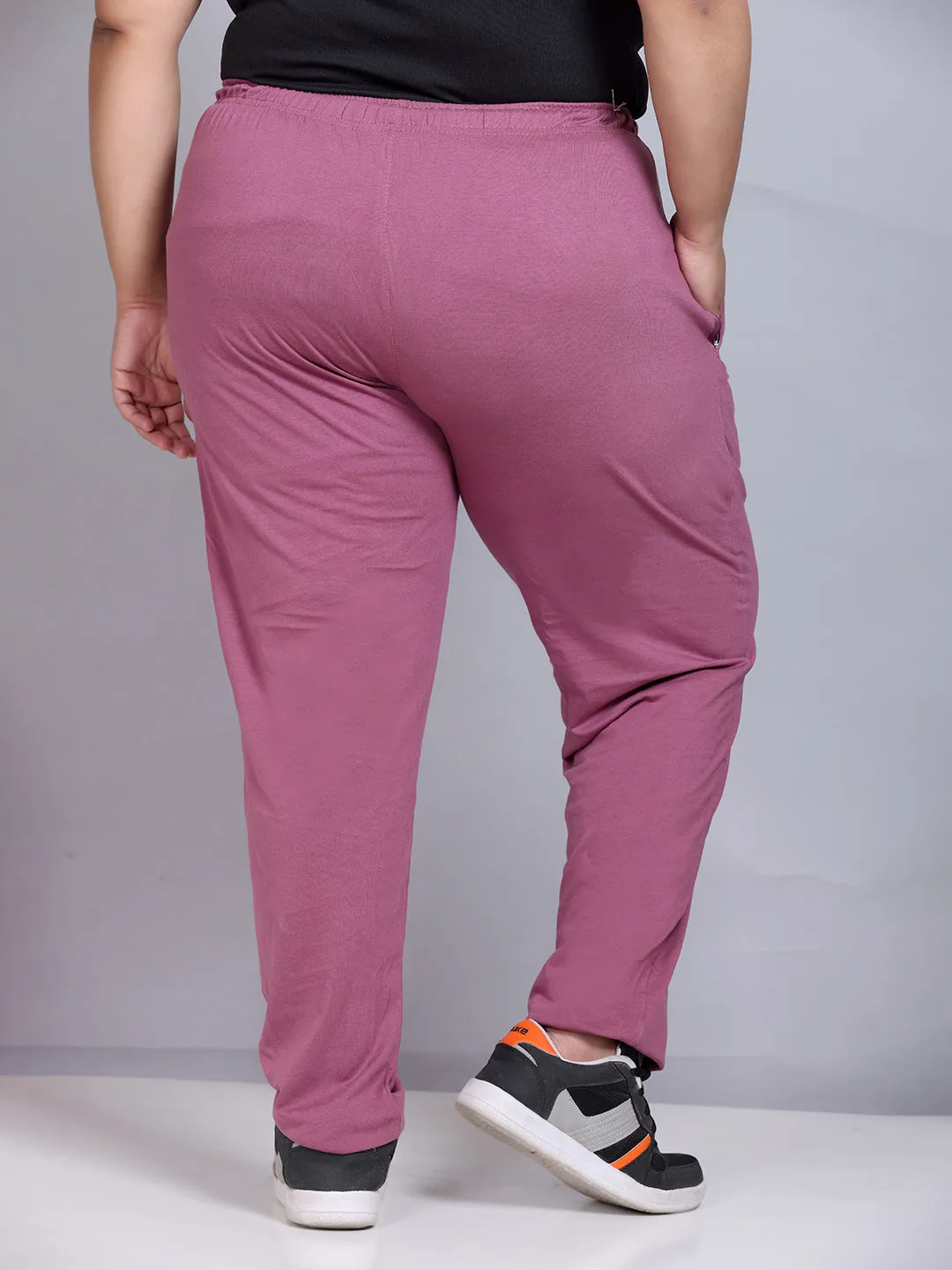 Cotton Track Pants For Women With One Side Zip Pocket- Mauve