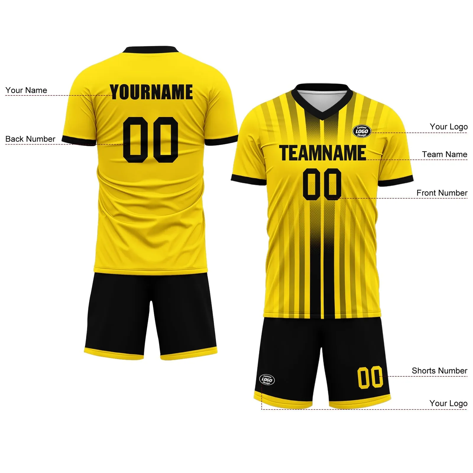 Custom Yellow Black Soccer Sets Jersey Personalized SCJ101-D020131-7