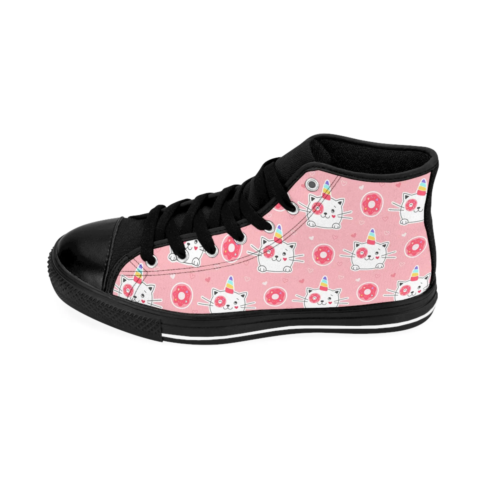 Cute White Cat and Pink Backgrounds Women's Classic Sneakers