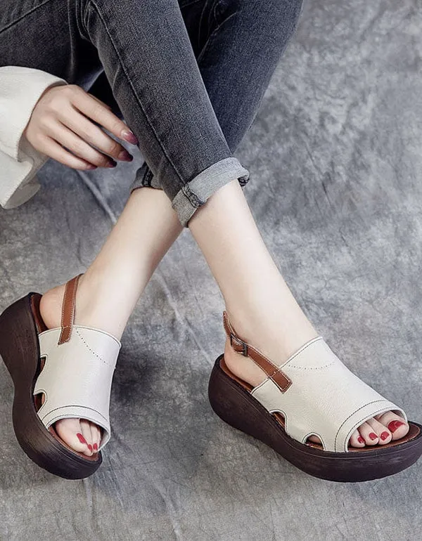 Fashion Leather Women Open Toe Sandals White 41