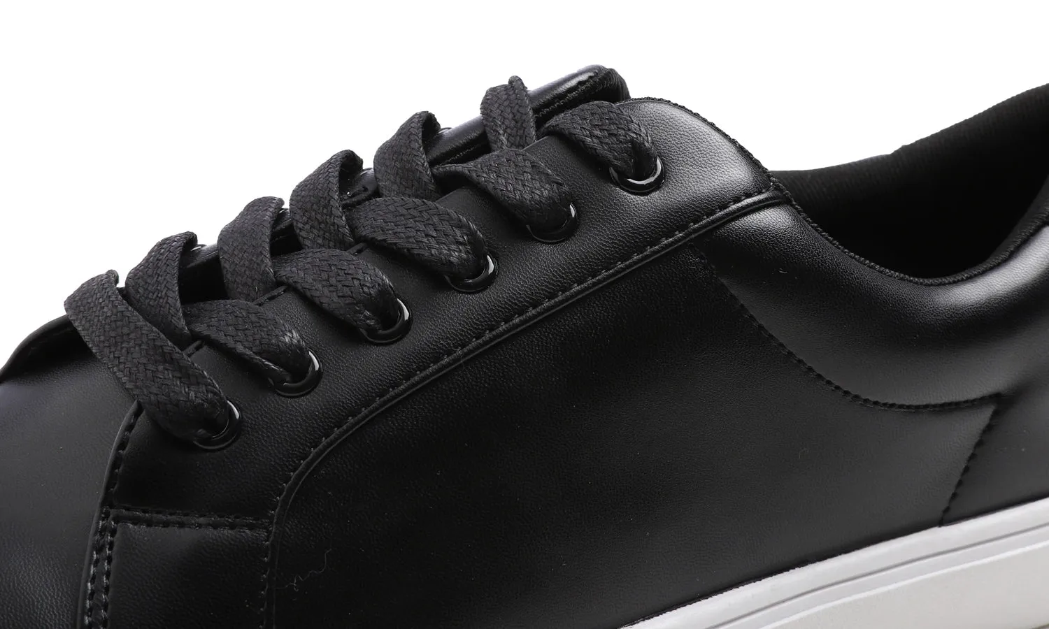 Feversole Women's Featured PU Leather Black Lace-Up Sneaker